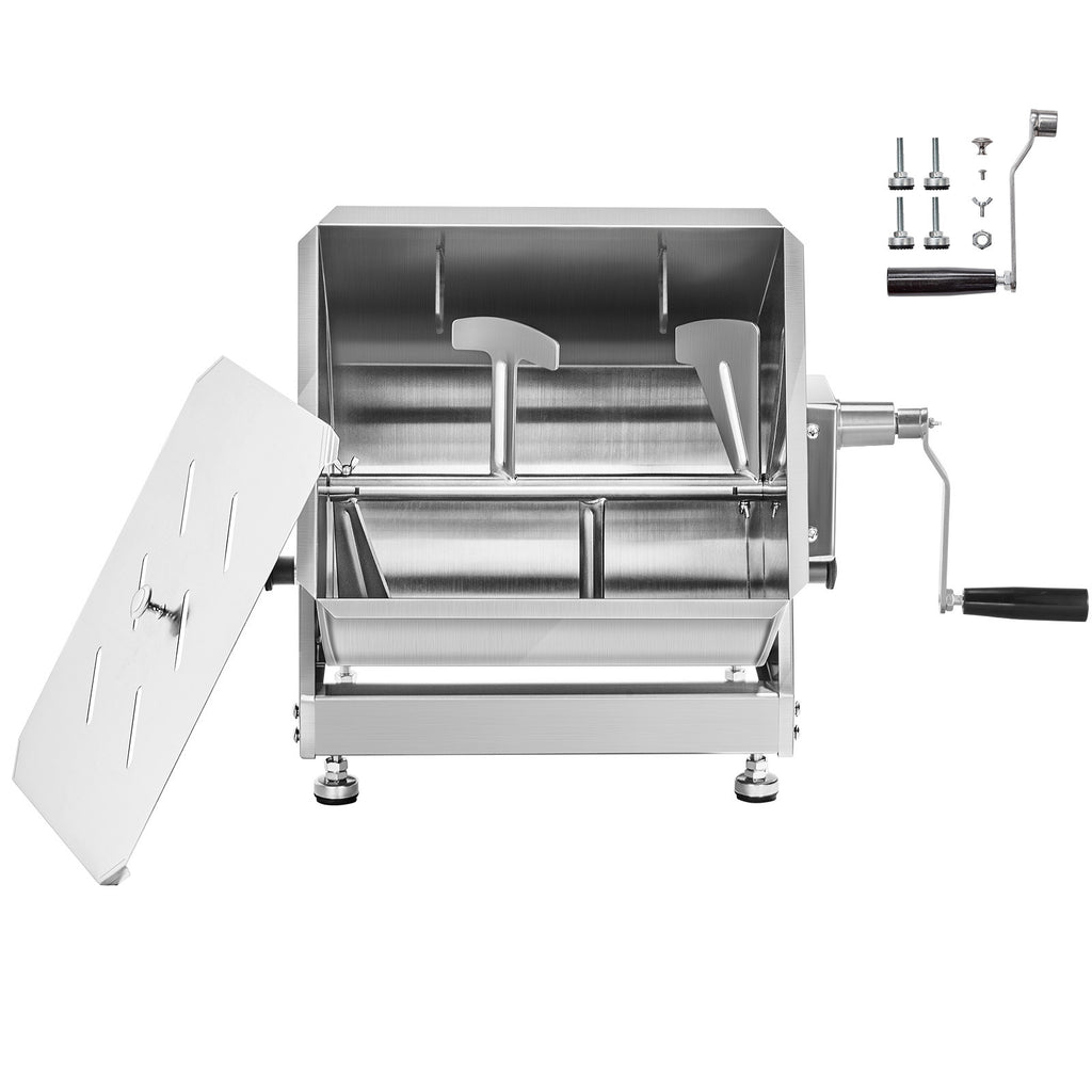 Manual Meat Mixer, 60 Pound Max Capacity Tilt Tank Meat Mixer, Stainless Steel Meat Processing Equipment, Sausage Mixer Machine with Lid and Handle, Ground Beef Hand Mixer, Silver