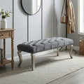 Decor Maxem Tufted Fabric Upholstered Bench Nailhead Trim , Gray