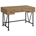 Vellun Mango 3-Drawer Writing Desk with Black Metal Frame - Mango Finish Engineered Wood Desk, 47.25 Inches Wide