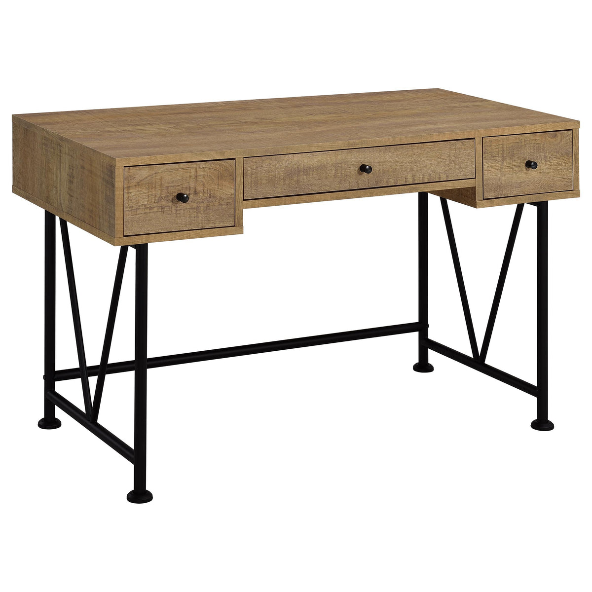Vellun Mango 3-Drawer Writing Desk with Black Metal Frame - Mango Finish Engineered Wood Desk, 47.25 Inches Wide