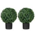 HOMCOM Set of 2 20.5' Artificial Ball Boxwood Topiary Trees with Pot, Indoor Outdoor Fake Plants for Home Office & Living Room Decor