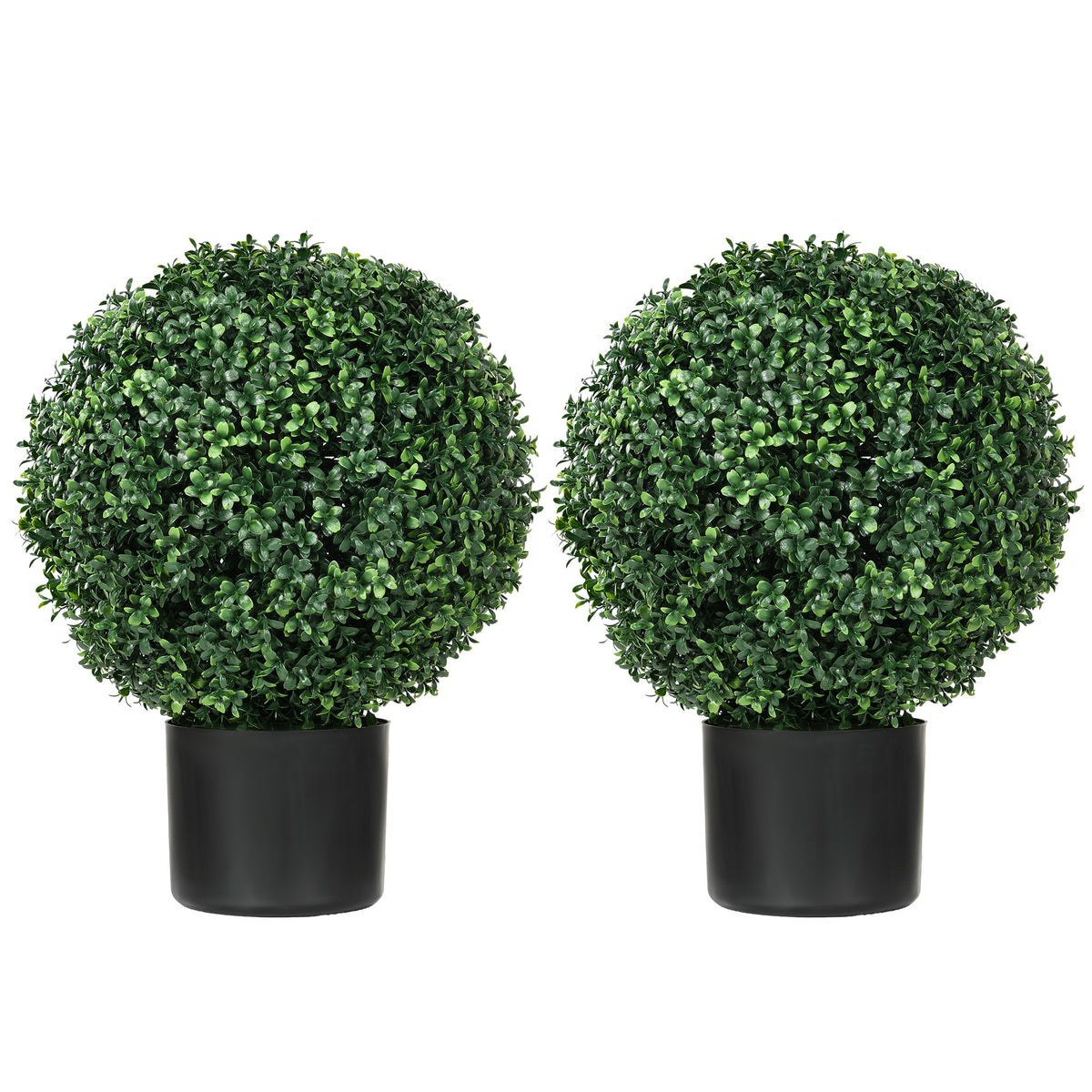 HOMCOM Set of 2 20.5' Artificial Ball Boxwood Topiary Trees with Pot, Indoor Outdoor Fake Plants for Home Office & Living Room Decor