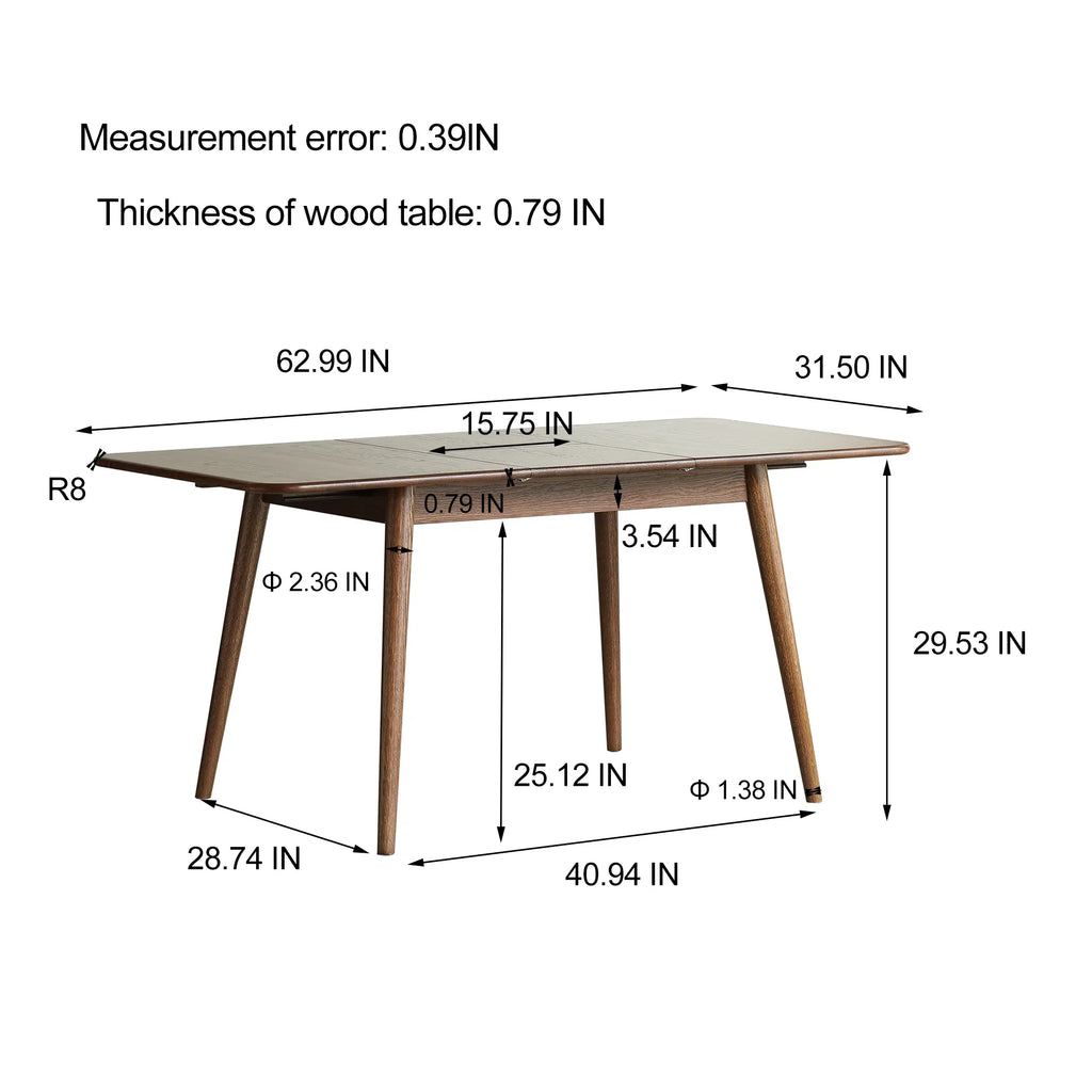 Walnut color solid oak round corner diagonal leg telescopic table 1.2-1.6m, for 6-8 people to meet Dining table wood (Walnut color) - Eloy Royal
