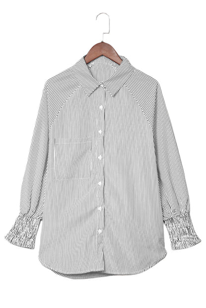 Light Blue Striped Casual Shirred Cuffs Shirt - Eloy Royal