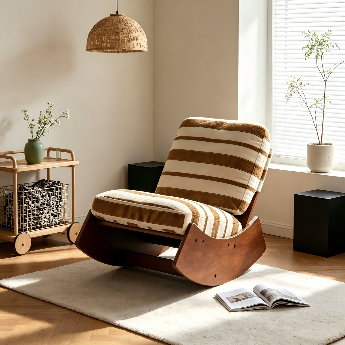 Comfortable Glider Rocking Chair, High-Quality Upholstery Glider Chair, Solid Wood Frame, Perfect for Multiple Settings Accent Reading Chair for Bedroom,Living Room