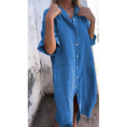 Loose Casual Half Sleeve Cotton Linen Shirt Dress Women