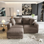 102.4 'Plush Corduroy 4-Seat Sofa,Modern Comfy Upholstered Sofa Cloud Couch,Deep Seat Couches with Soft Pillows and Movable Ottoman,Convertible Sofa Lounge Chair,for Living Room,Apartment,Office,Camel - Eloy Royal