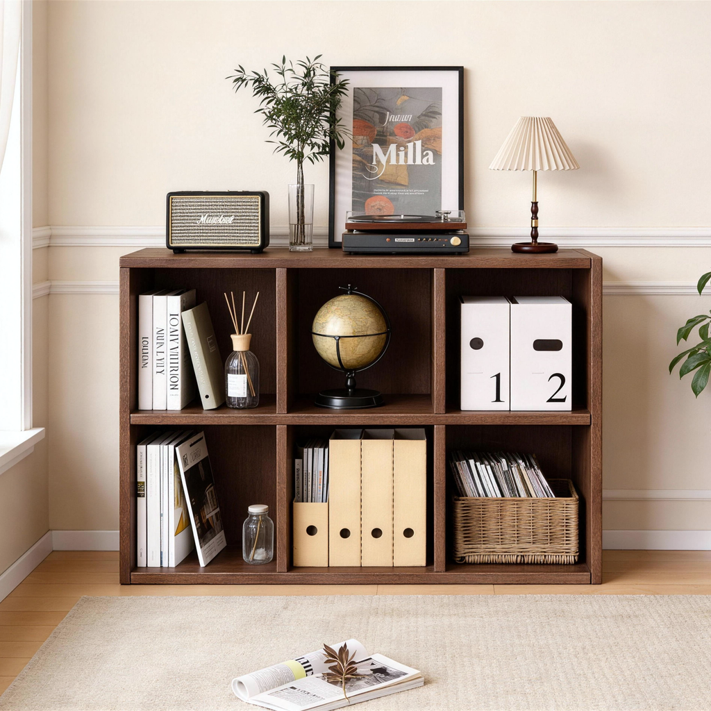 Book Shelf with 6 Storage Place Wooden Bookshelf Storage Organizer Diaplay CabinetWood