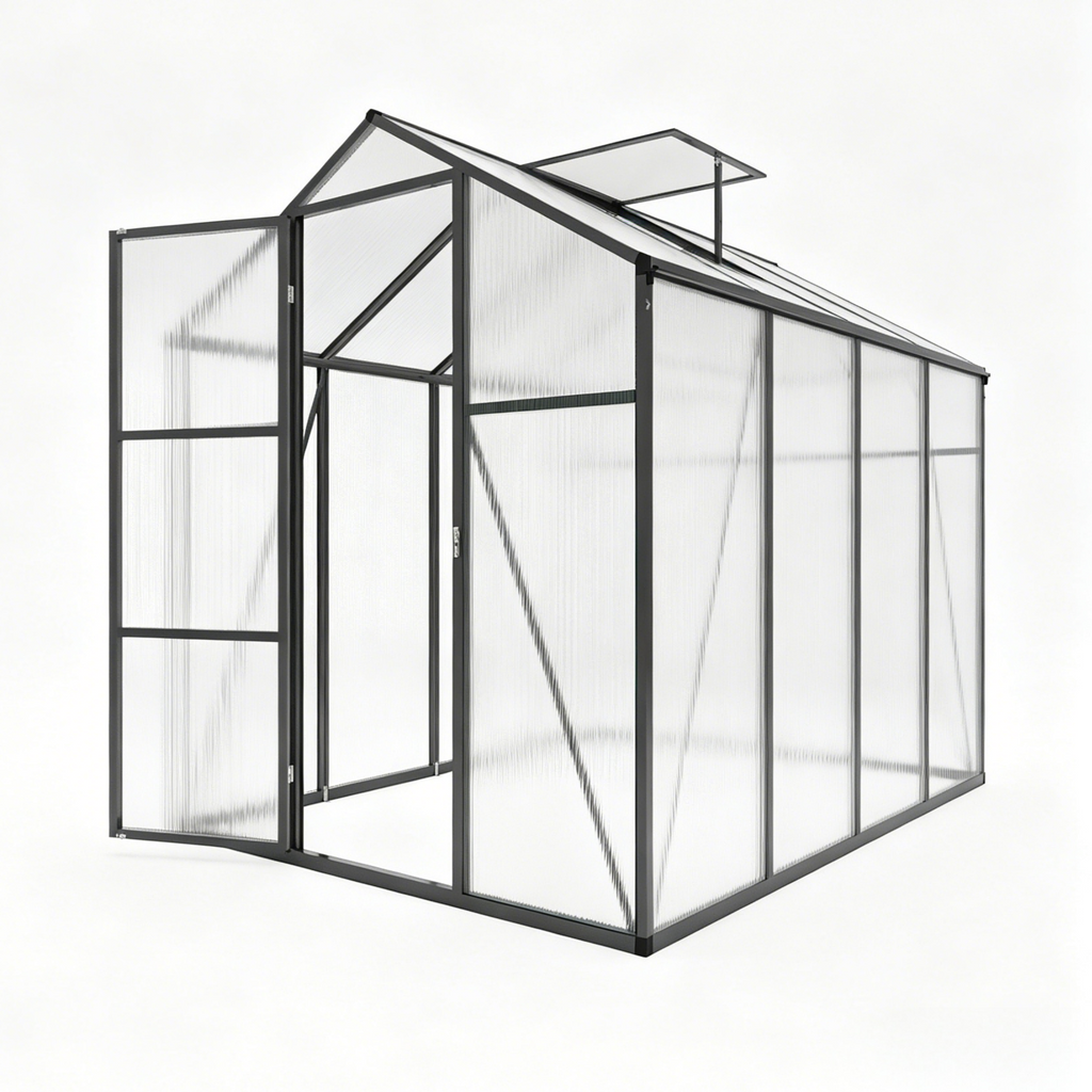6 x 8 FT Walk-in Outdoor Greenhouse - Polycarbonate Garden Greenhouse with Sturdy Aluminum Frame, Adjustable Vents, Lockable Door & UV Protection for Backyard