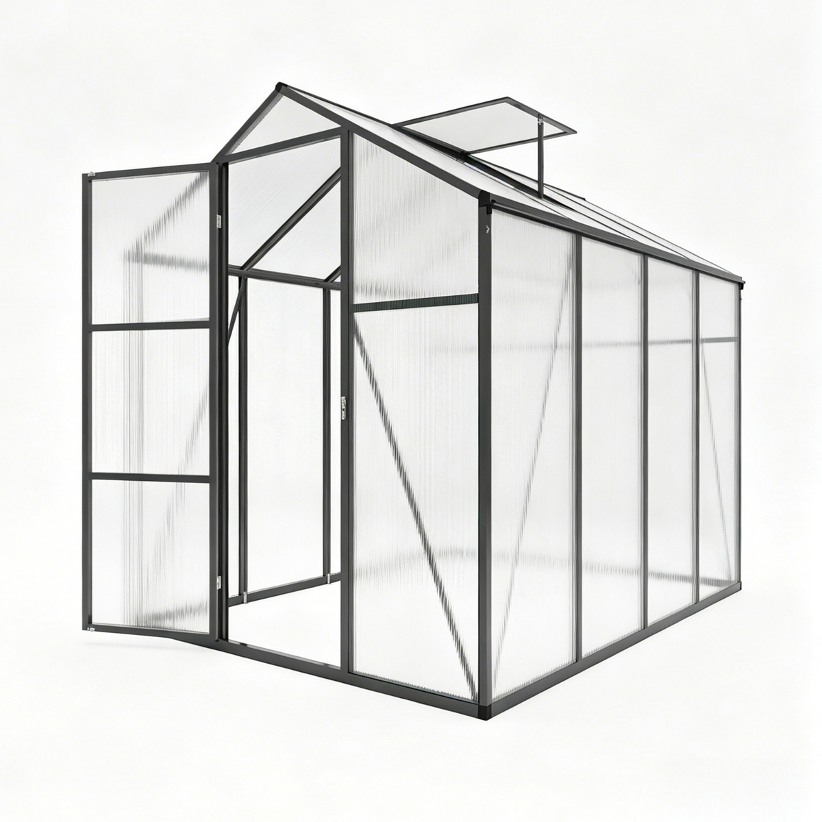 6 x 8 FT Walk-in Outdoor Greenhouse - Polycarbonate Garden Greenhouse with Sturdy Aluminum Frame, Adjustable Vents, Lockable Door & UV Protection for Backyard