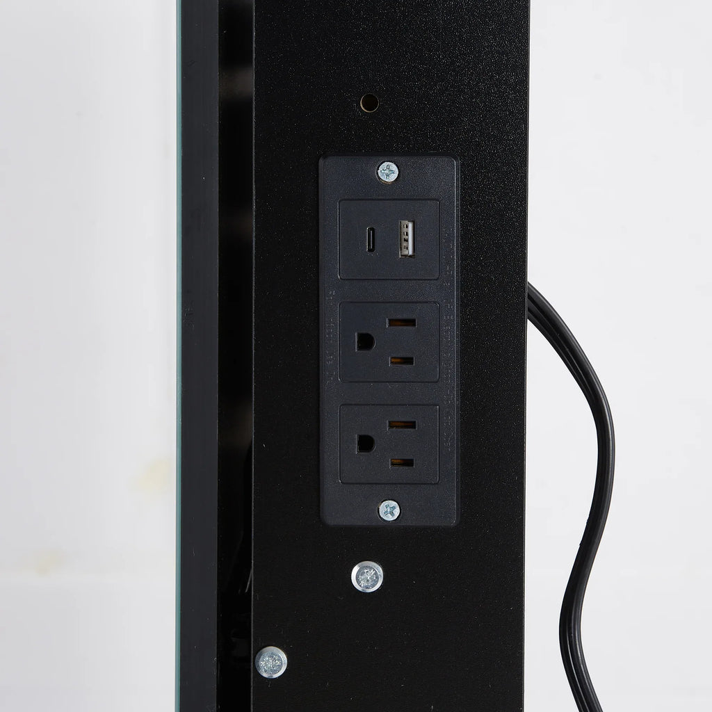 29.2' Small Size Left Bedside Cabinet Vanity Table + Cushioned Stool, 2 AC+2 USB Power Station, Hair dryer bracket, Extra Large Touch Control Sliding LED Mirror, Tri-color Switching, Brightness Adjust - Eloy Royal