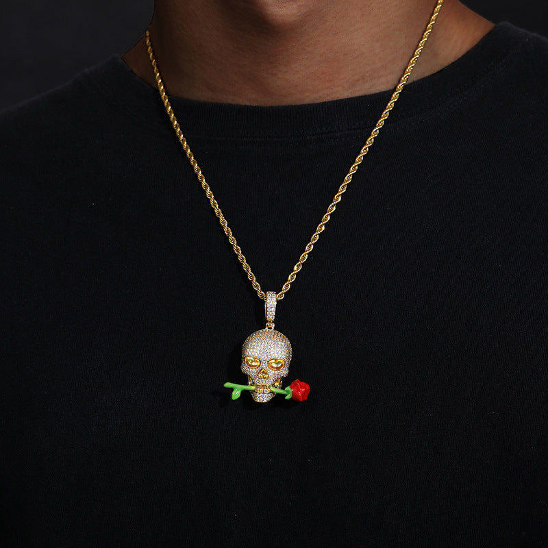 Luminous Epoxy Rose Skull Pendant