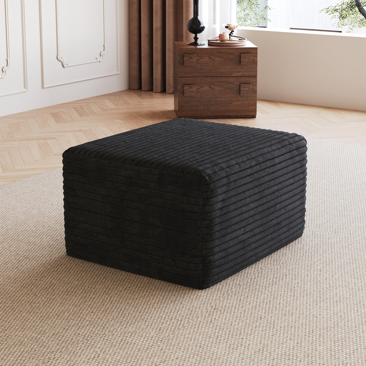 Sofa ottoman ,No Assembly Required,Black(Plush Corduroy Fabric)