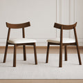 Set of 2 Modern Dining Chairs in Walnut Finish, Ergonomic Armless Kitchen Chairs with Thick Cushions, Leather Upholstery & Sturdy Wooden Legs, Curved Backrest Chairs for Restaurant, Cafe, Bedroom
