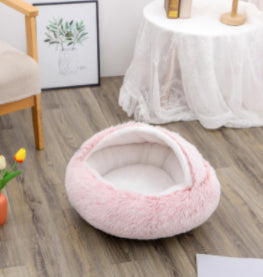 2 In 1 Dog And Cat Bed Pet Winter Bed Round Plush Warm Bed House Soft Long Plush Pets Bed - Eloy Royal