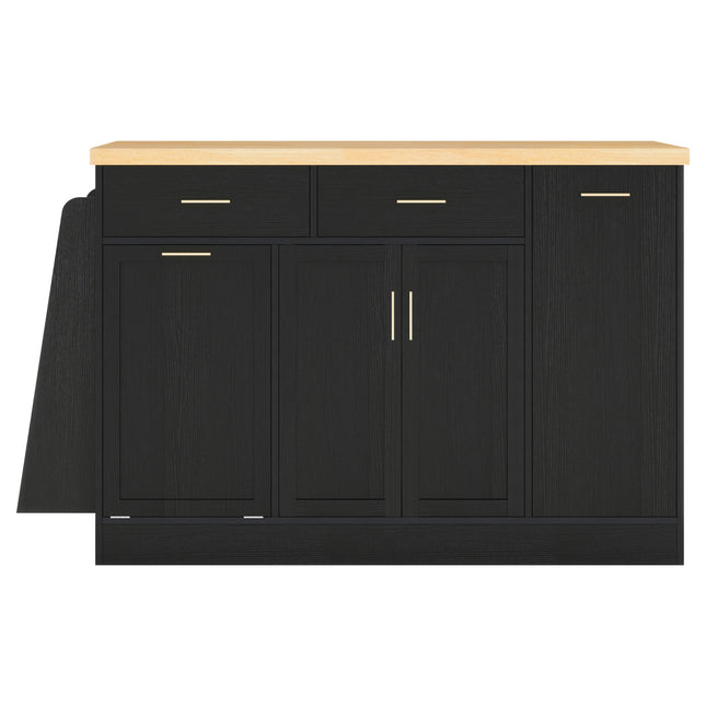 TREXM Multi-Functional Black Kitchen Sideboard with Sliding Door Cabinet