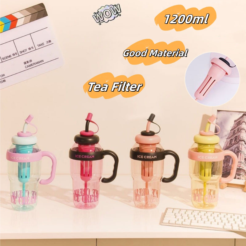 Plastic Water Bottle With Straw Cartoon Cup Drinking Cup Portable Water Bottle 1200ml Kitchen Gadgets - Eloy Royal