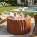 Terracotta Round MGO Coffee Table, Wave Textured Cylindrical Side Table, Pre-Assembled Not KD, 66 LBS Weight Capacity, Indoor & Outdoor Multi-Use Accent Table for Living Room Patio Garden