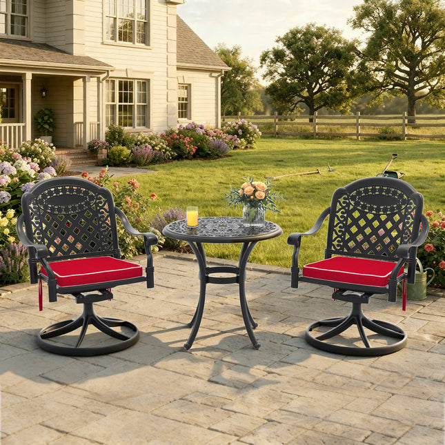 3-Piece All-Weather Cast Aluminum Dining Set, Include 2 Swivel Chairs and 26.77' Round Table With Black Frame