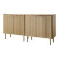 Coffee Bar Cabinet, Mid Century Fluted Coffee Bar Table with 2-Tier Storage, Buffet Stand Cabinet with 4 Barn Doors, Sideboard Buffet Station for Living Room, Entryway, 31.5x14.7x31.5 in(Single)