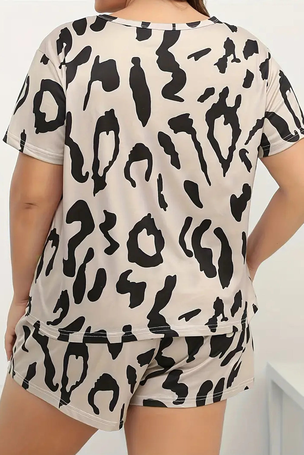 Simply Taupe Plus Size Leopard Tee & Shorts Loungewear Set - Eloy Royal