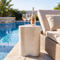 Organic Travertine-Look MGO Outdoor/Indoor Side Table, 18.11' Tall Weather-Resistant Accent Table for Patio, Living Room & Bedroom