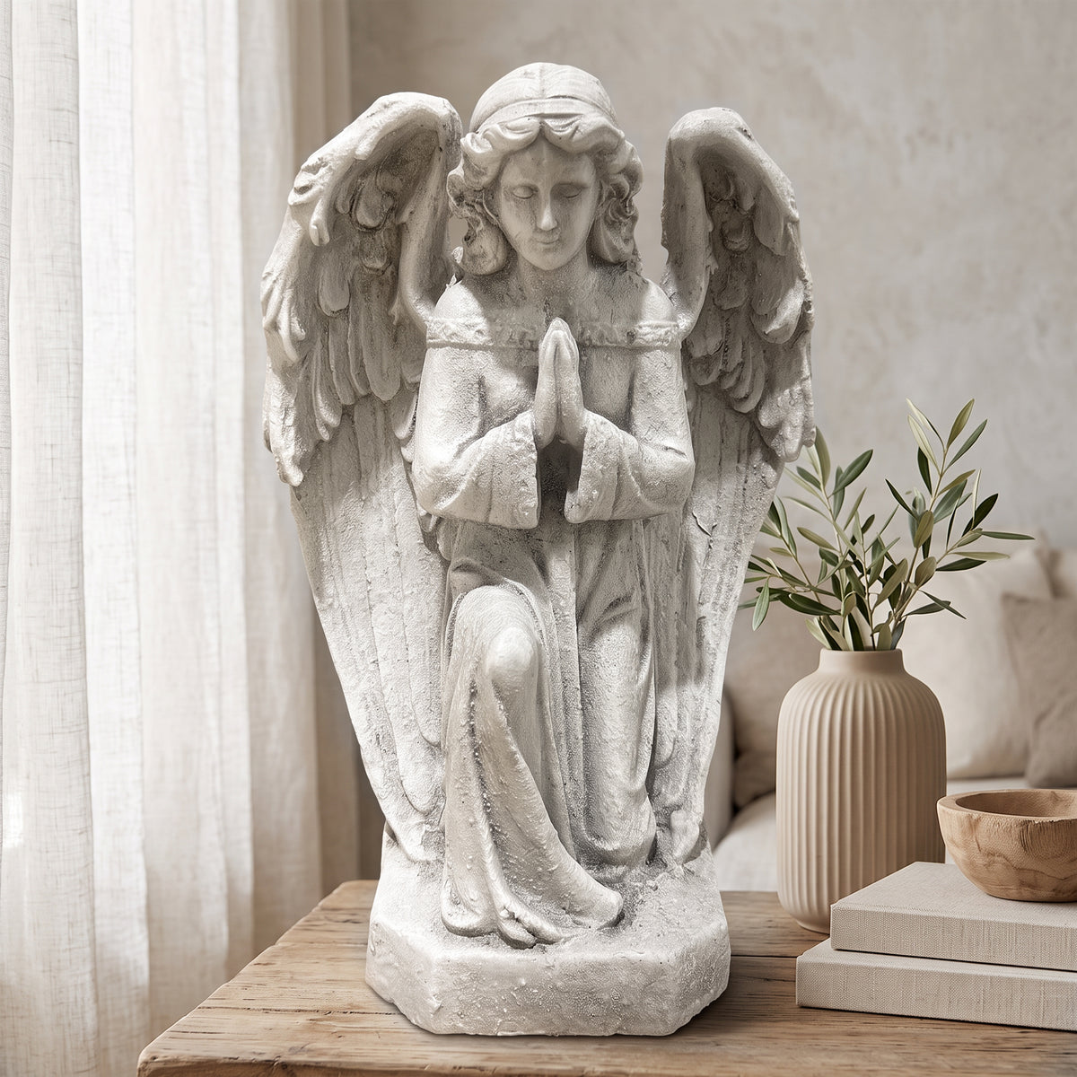 Magnesium Oxide Praying Angel Statue Weatherproof Cherub Sculpture Outdoor Garden Lawn Decor Ornament