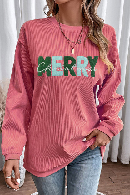 Strawberry Pink MERRY Christmas Corded Graphic Sweatshirt