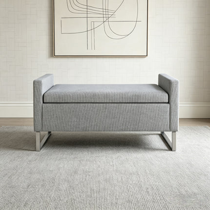 47' Ottoman with Storage,Upholstered Entryway Bench for Bedroom and Living Room,End of Bed Bench with Metal Base, Grey. Modern style