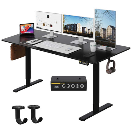 63'×28' Black Electric Height Adjustable Desk, height adjustable with 3 custom height memory presets, equipped with child lock. Ideal for home & office use, perfect as computer work desk, workstation