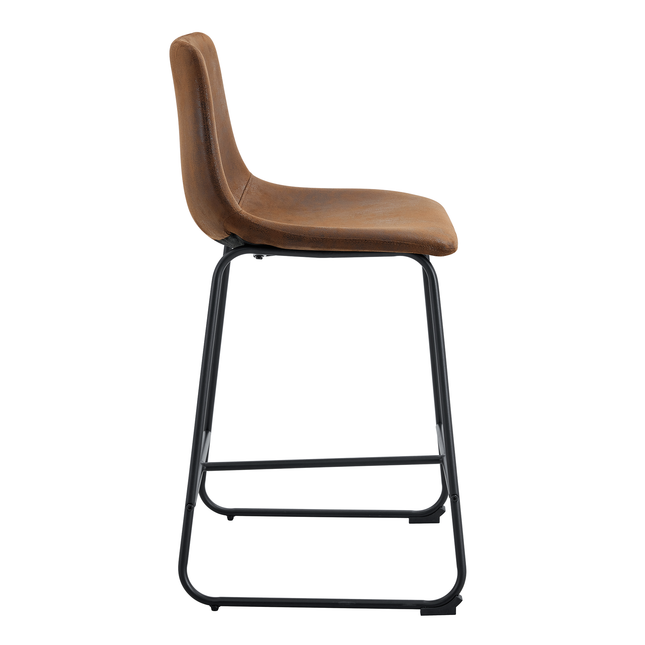 A Set of 2 Retro Brown Suede Bar Chairs, Comfortable Stools Suitable for Industrial and Vintage Style Settings, With Product Dimensions of 17.7*14.5*37 inches