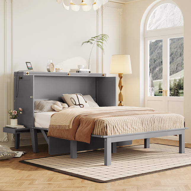 Queen Size Murphy Bed with USB Port and removable Shelves on Each Side,Gray(OLD SKU:LP001661AAE)
