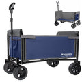 Upgraded 5*2' Wide Wheels, All-in-One Convertible Folding Trolley with Full-Side Opening & Dog Leash, Versatile Seating & Storage, 220Lbs Capacity for Camping, Beach, Shopping, Dark blue