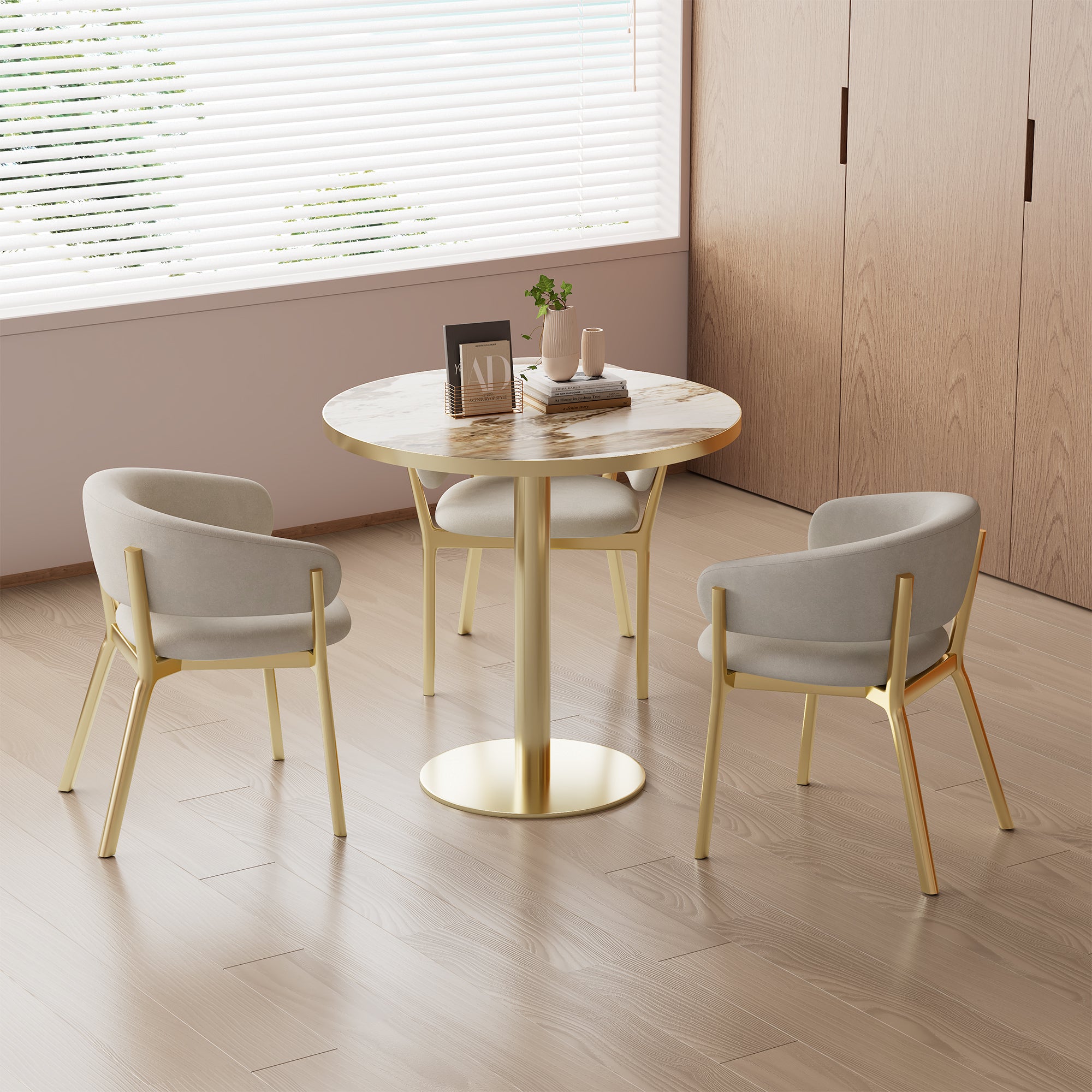 Round Modern Dinning Table 31.5 inches Bistro Table Tulip Table with Faux Marble top,Easy Assemble,Sturdy Metal Frame Diameter