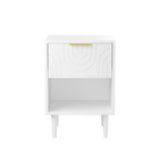 Modern White Nightstand with One Drawer and Open Shelf, Gold-Accented Handle, 22.83'' H, MDF, White