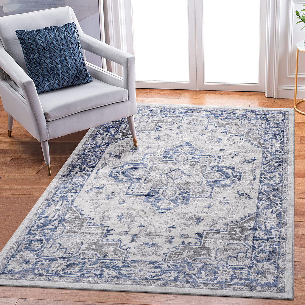 LOOM & LUXE Collection 8X10 Blue/Grey/Oriental Non-Shedding Living Room Bedroom Dining Home Office Stylish and Stain Resistant Area Rug