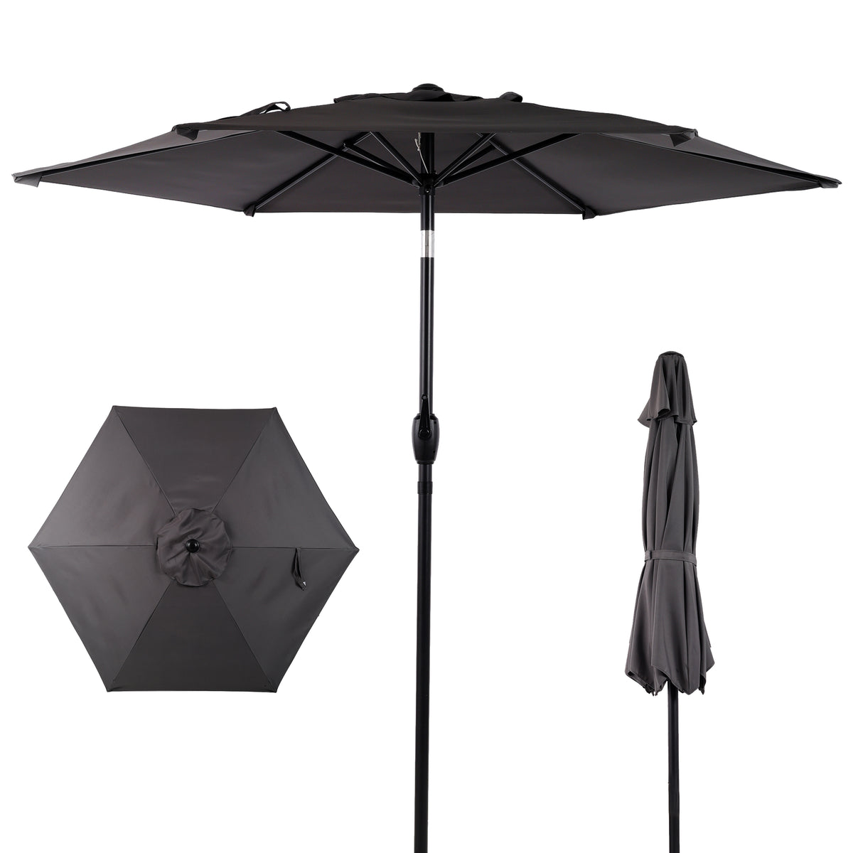 7.5 FT Patio Umbrella, Outdoor Market Yard Umbrella, Sun Shade Umbrella with Push Button Tilt and Crank Mechanism for Garden, Deck, Pool and Backyard, Not Include Umbrella Base, Grey