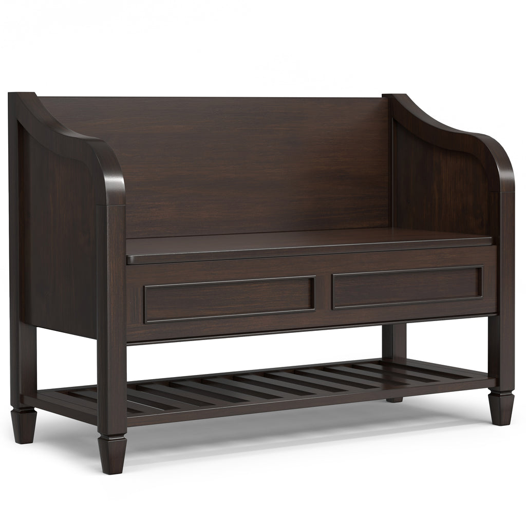 Somerset SOLID WOOD Entryway Storage Bench with Shelf in Dark Chestnut Brown