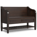 Somerset SOLID WOOD Entryway Storage Bench with Shelf in Dark Chestnut Brown