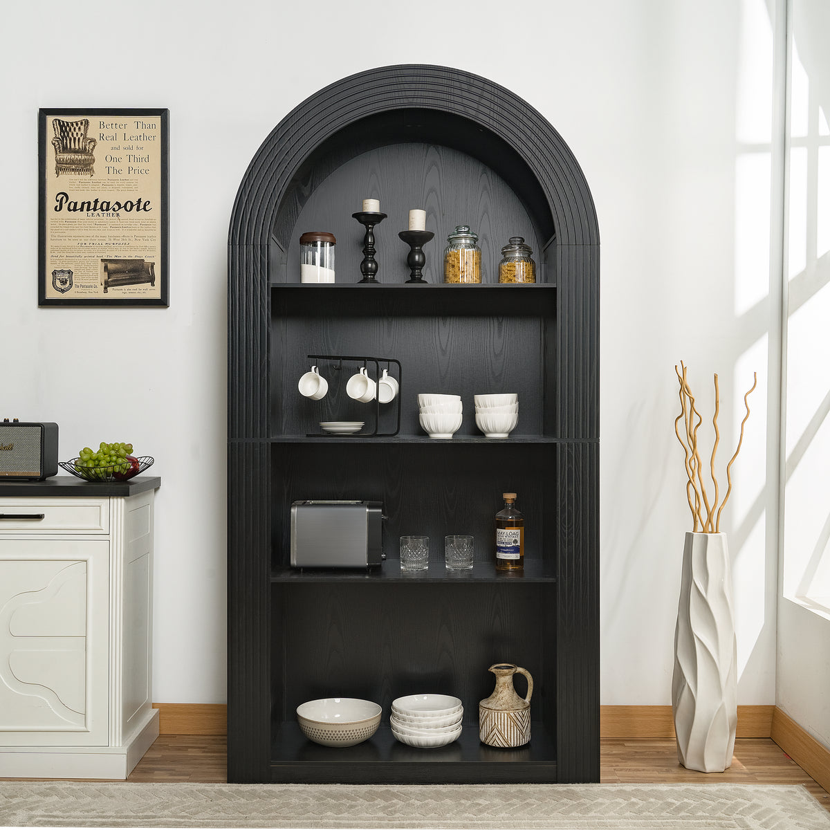 78.74' Tall Arched Bookcase, Mid Century Modern 4-Tier Arched Storage Bookcase with Open Display Storage Shelf for Dining Room, Living Room,Bedroom (Black)