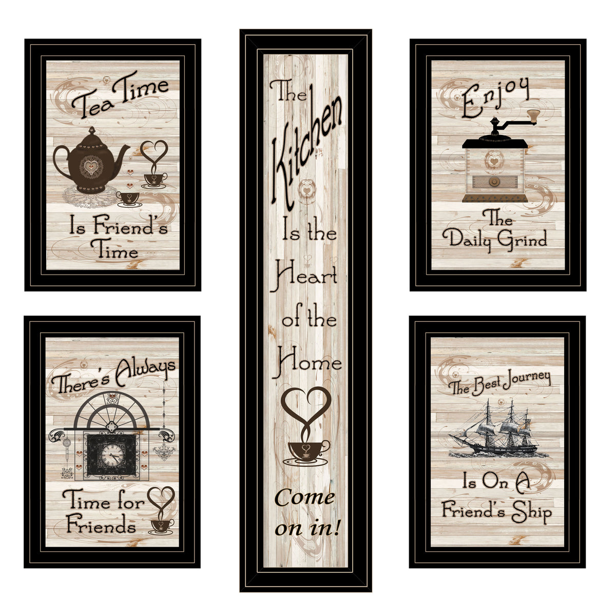'Kitchen Friendship Collection' 5-Piece Vignette By Trendy Decor 4U, Black Frame