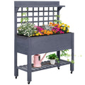 Outsunny 41' Raised Garden Bed with Trellis on Wheels, Wooden Elevated Planter Box with Legs and Bed Liner, for Flowers, Herbs & Vegetables, Gray