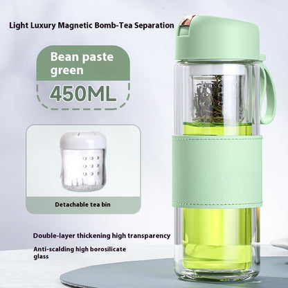 Magnetic Bomb Tea Cup Double Layer Glass Cup Upscale Portable One-click Ejection