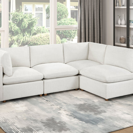 Modern Modular 4-Piece Sectional Sofa Set Beige Fabric Upholstered Durable Solid Wood Frame Living Room Furniture