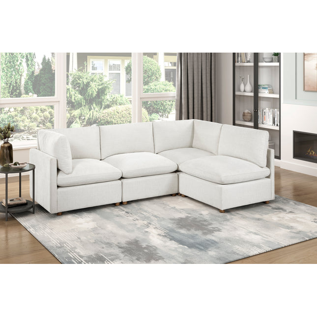 Modern Modular 4-Piece Sectional Sofa Set Beige Fabric Upholstered Durable Solid Wood Frame Living Room Furniture