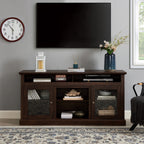 Contemporary TV Media Stand Modern Entertainment Console for TV Up to 65' with Open and Closed Storage Space, Brown, 60'W*15.75'D*29'H