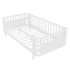 Children's double wooden platform bed with railings, a low iron double bed with railings, suitable for girls and boys, (Twin,White) - Eloy Royal