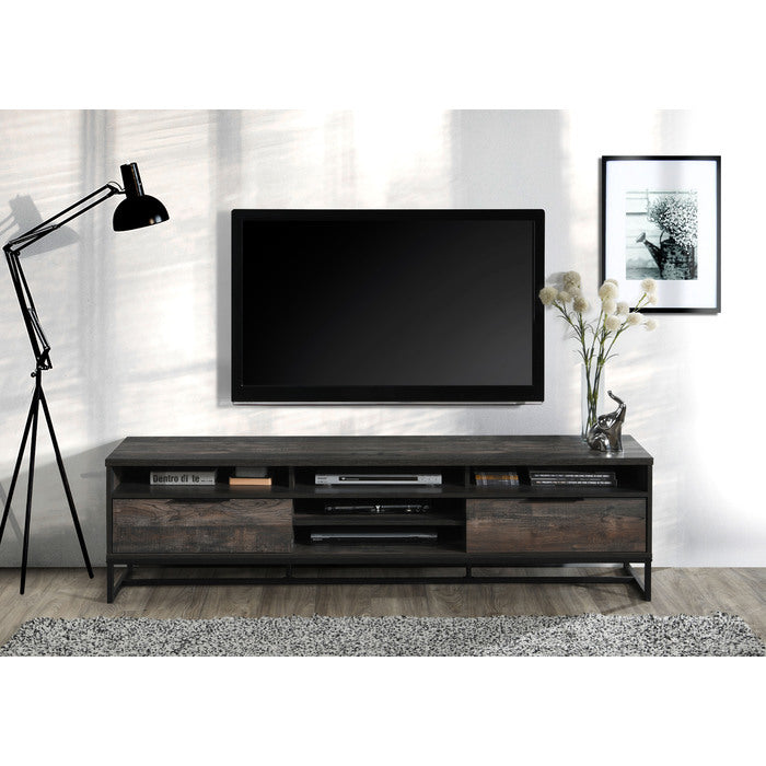 71 in Rustic Gray Wood TV Stand with 5 Shelves and 2 Drawers, Living Room Media Console for 70' to 80' TVs