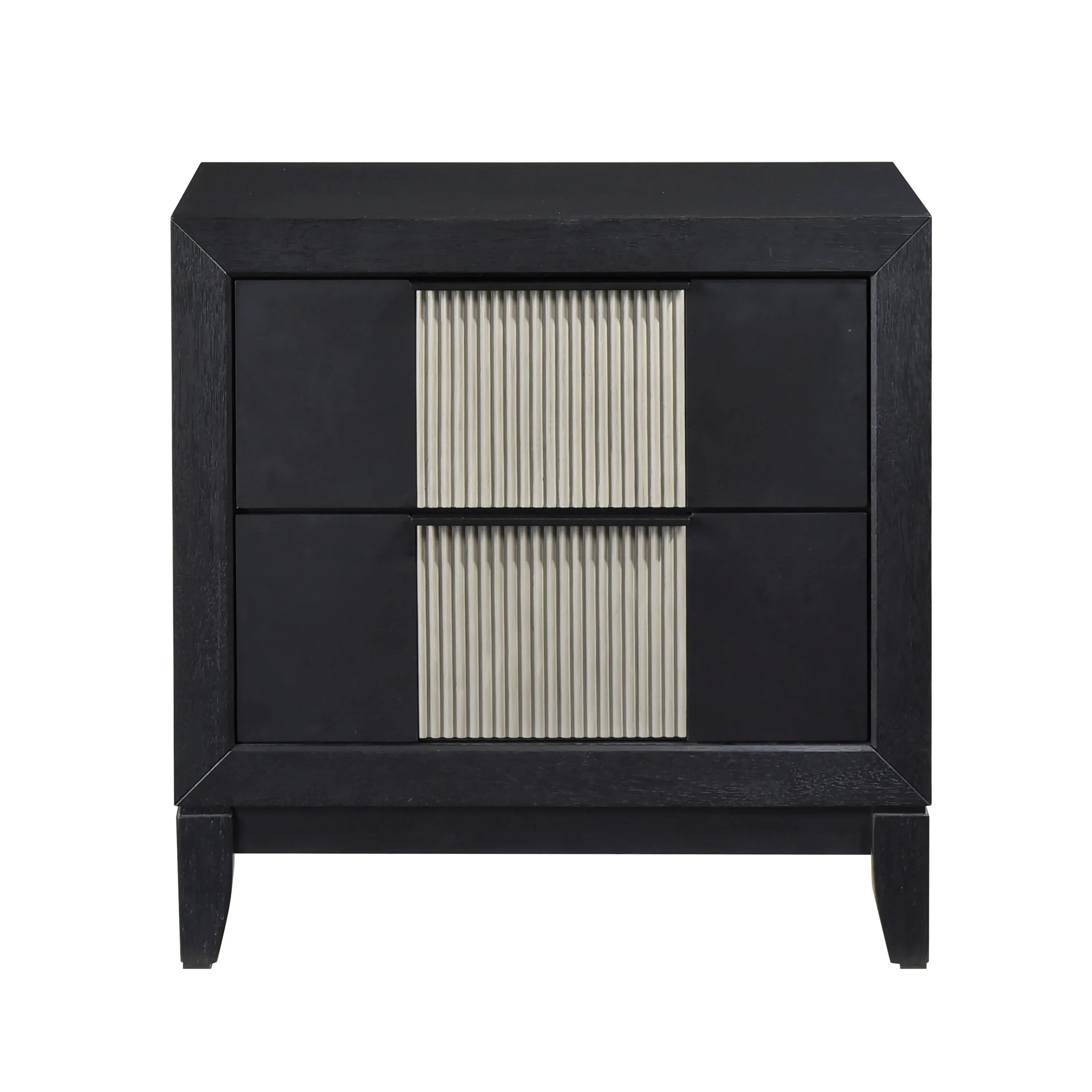 Contemporary 2-Drawer Nightstand Charcoal Gray Finish Solid Wood Bedroom Furniture 1pc Bedside Table Reeded Front Panels - Eloy Royal