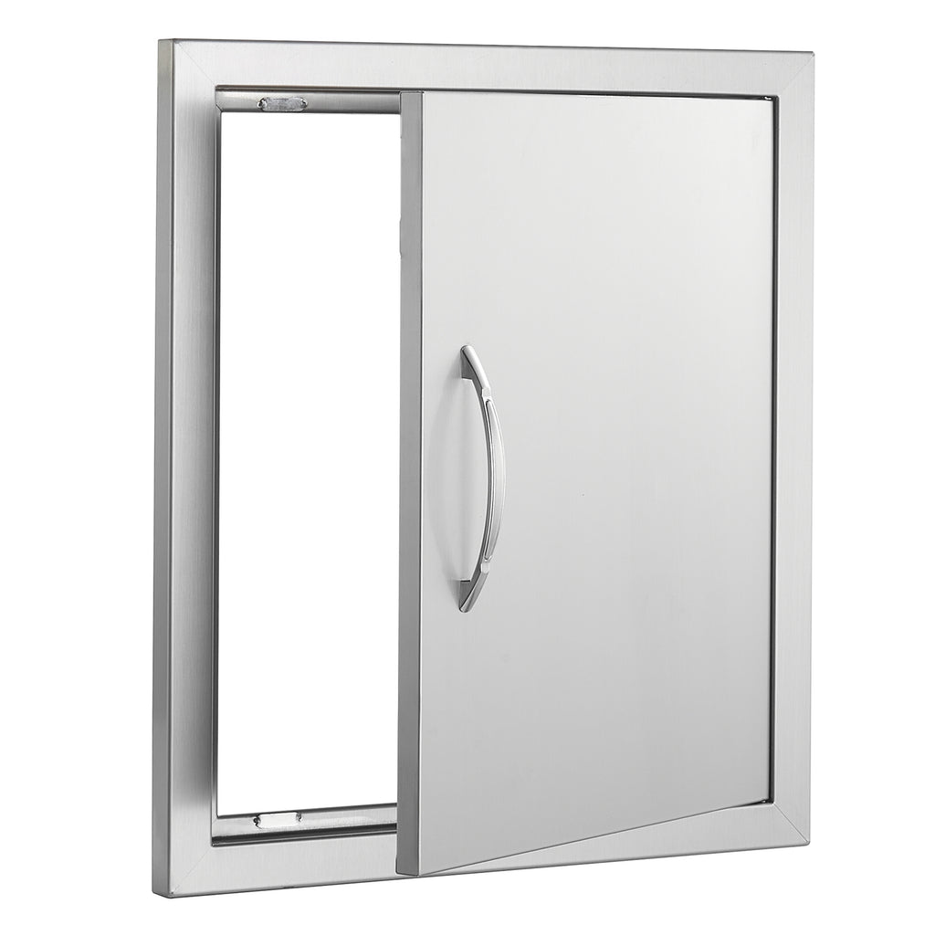 BBQ Access Door, 18W x 20H Inch Single Outdoor Kitchen Door, Stainless Steel Flush Mount Door, Wall Vertical Door with Handle and Hook, for BBQ Island, Grilling Station, Outside Cabinet